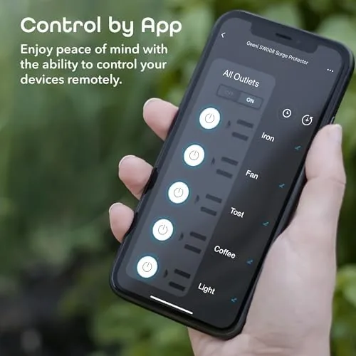 Detail shot of the Geeni Surge Ultra Smart 8-Outlet Surge Protector, No Hub, 6 features