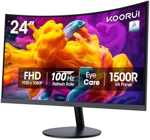 KOORUI 24 inch curved monitor on a desk showing the 1500R curve