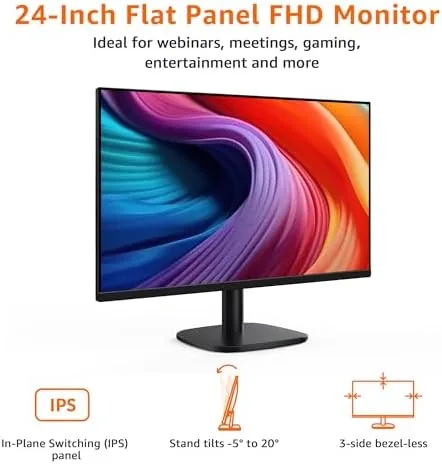 Side view showing the tilt stand and thin bezel of the Amazon Basics monitor