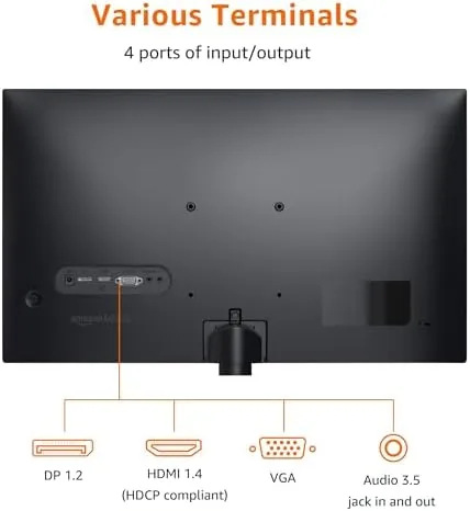 Close up of the 1080p panel showing crisp text on the Amazon Basics monitor