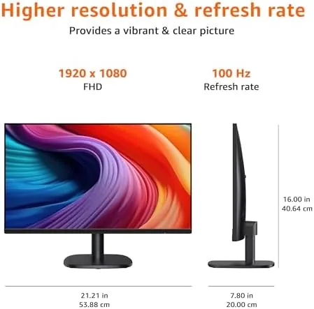 The Amazon Basics monitor next to a 27 inch monitor for size comparison