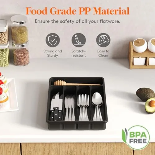 The Lifewit tray next to a bamboo organizer and an expandable wire grid