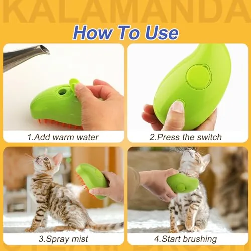 The mango green Cat Steam Brush being used to groom a small dog