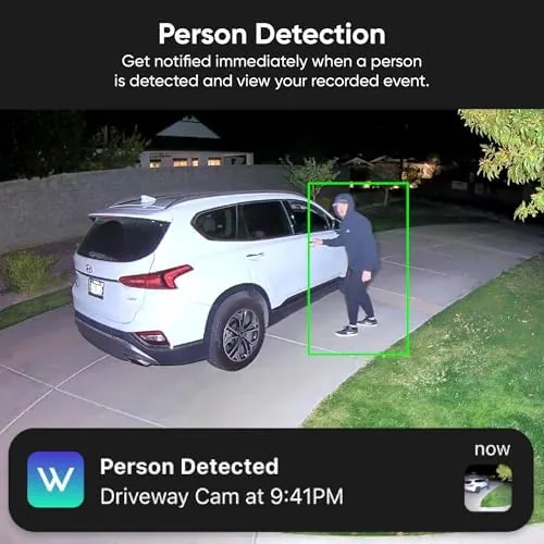 The Wyze app event timeline showing labeled person and package events