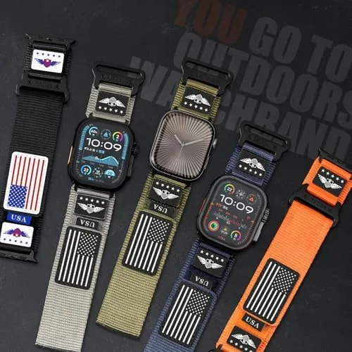 The rugged nylon band beside an Apple Trail Loop and a silicone sport band