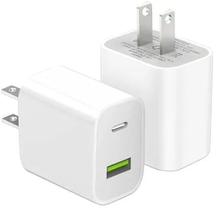 Two compact 20W dual port USB C charger blocks side by side