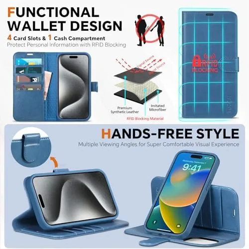 Another view of the TUCCH 2-in-1 Removable Wallet Case for iPhone 15 Pro 6.1"