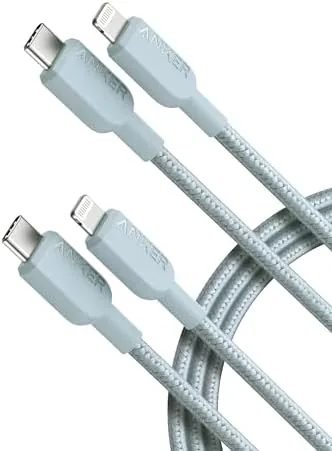 Two blue Anker 310 USB C to Lightning cables coiled together