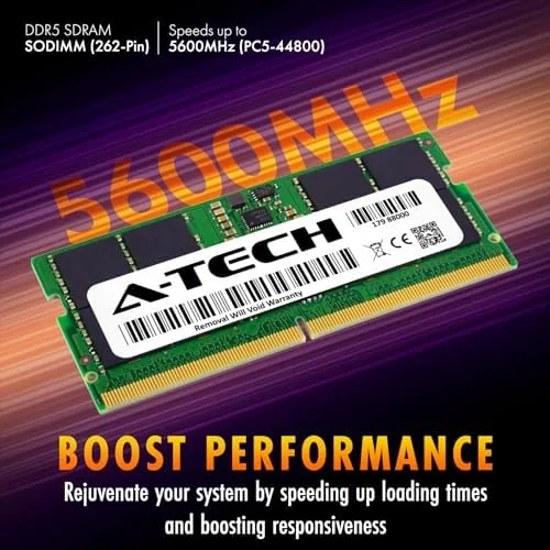 Close up of the DDR5 module showing chips and the 262 pin edge
