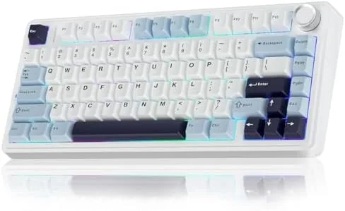 AULA F75 white and blue mechanical keyboard on a desk