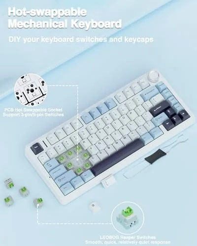 F75 keyboard next to a full size keyboard for size comparison