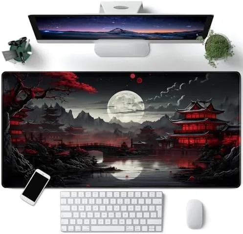 Japanese Desk Mat Riverside Full Moon Desk Pad Black Red Large Mouse Pad Gaming Review: Tested and Rated