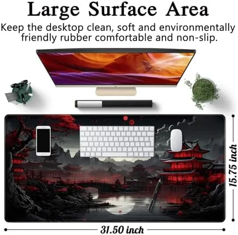 Another view of the Japanese Desk Mat Riverside Full Moon Desk Pad Black Red