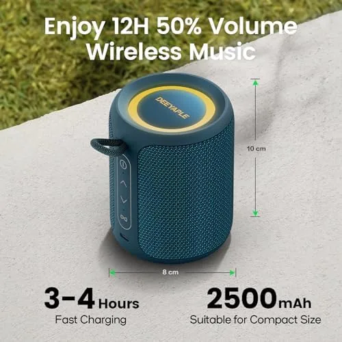 Speaker playing music on a patio table in the evening