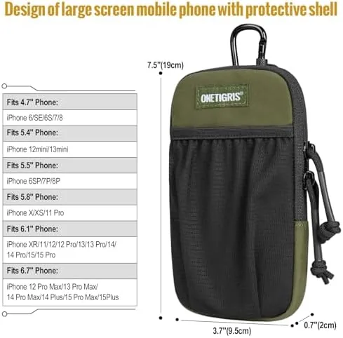 Close look at the ONETIGRIS Backpack Strap Pouch, Phone Belt Holder Molle Phone Holster build quality