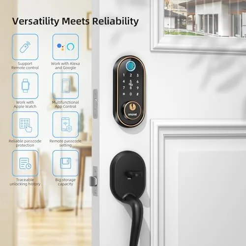 Another view of the SMONET Smart Keyless Entry Door Lock - Fingerprint Electronic Deadbolt