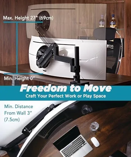 The pneumatic gas spring column lifting the monitor to a higher position