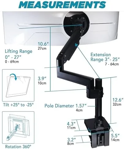 The heavy duty arm next to a budget gas spring arm for comparison
