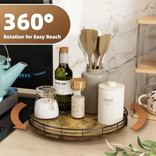 Lazy susan filled with spice jars rotating into reach