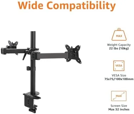 Close look at the Amazon Basics Adjustable Dual Monitor Desk Mount, Supports up to build quality