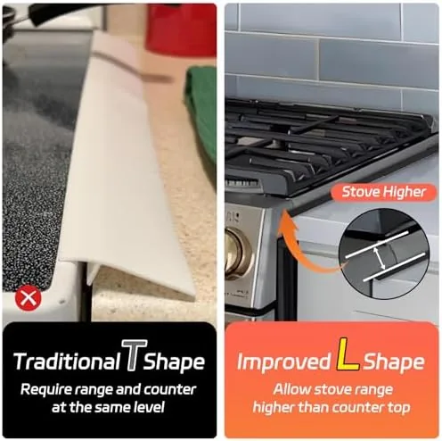 Comparison of stainless gap cover and foam filler strip in a kitchen