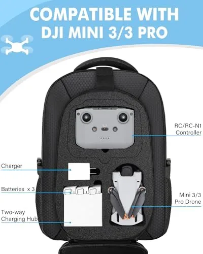 The open interior showing molded pockets for the drone, RC 2 controller, and batteries