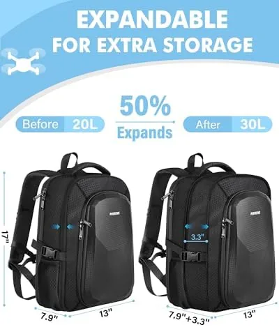 The backpack resting on a stone wall with its storm flap and zippers visible