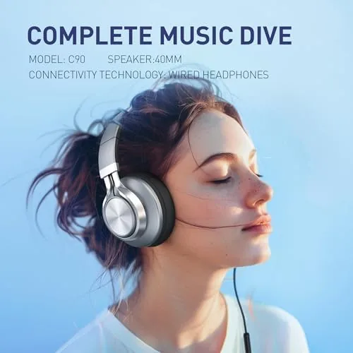 Another view of the AILIHEN C90 Wired Headphones with Mic Volume Control Noise Isolating