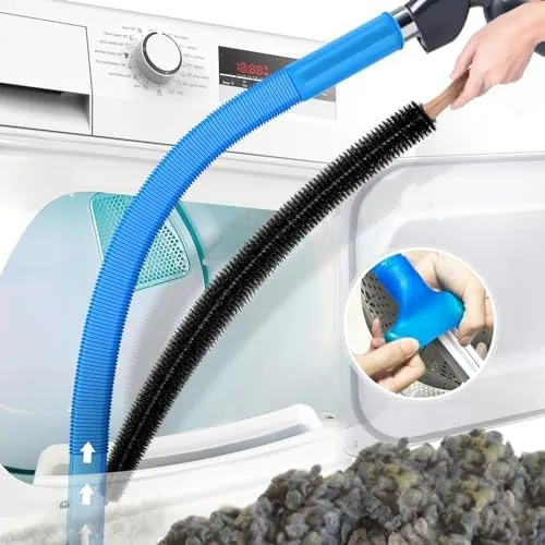 The PetOde dryer vent cleaner kit with the flexible blue hose and brush attachment