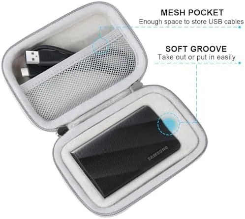 The Lacdo Hard Carrying Case for Samsung T9 Portable Solid State in real use