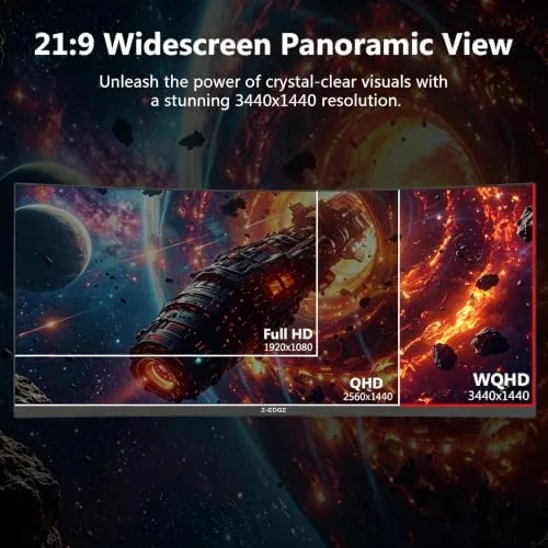 Detail shot of the Z-Edge 34 inch Curved Gaming Monitor, WQHD 1440P 200Hz 144Hz features