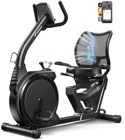 MERACH recumbent exercise bike assembled in a home gym