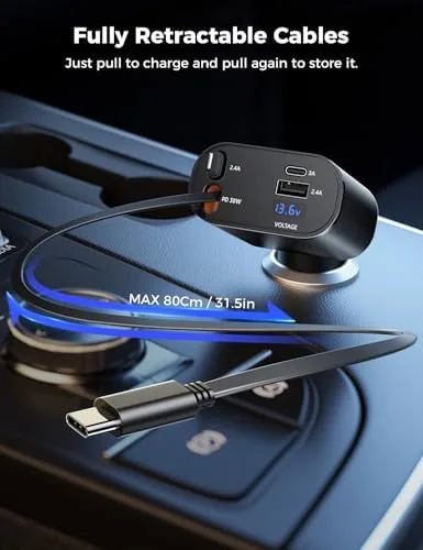 Close look at the Retractable Car Charger, 4-in-1 Fast Phone Charger Adapter | Dual build quality
