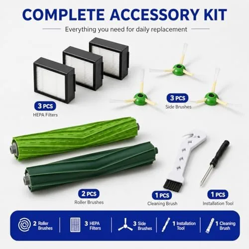 The third party parts kit compared with a factory iRobot parts set on a table