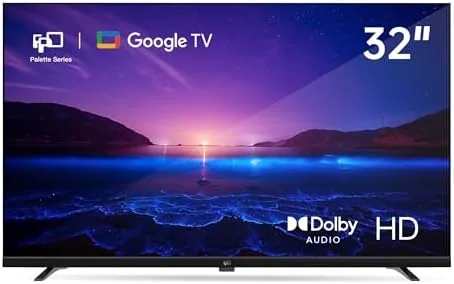 FPD 32-inch Google TV with its flat panel and slim bezels on a TV stand