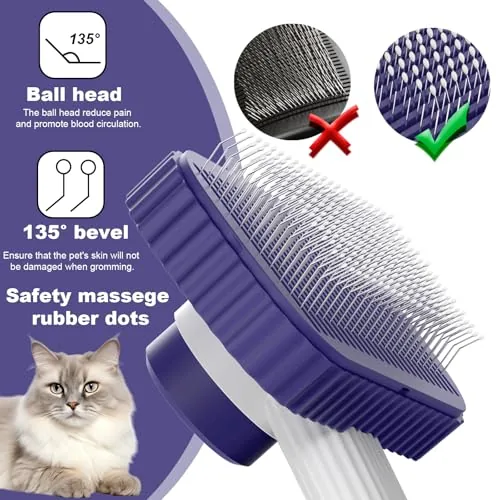 Loose fur collected on the rounded pins after brushing a long haired cat