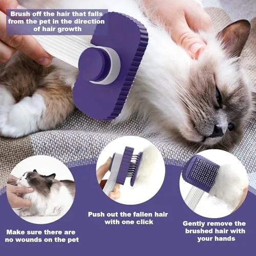 A long haired cat relaxed during a brushing session at home