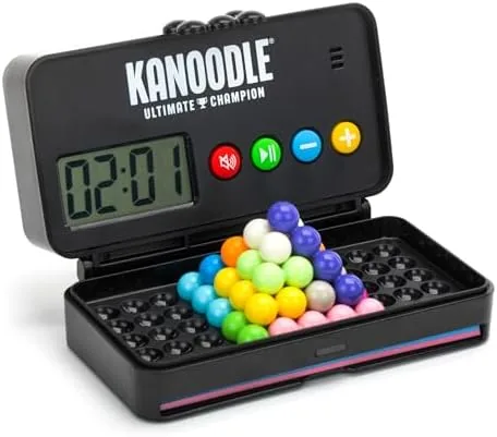 A solved three layer pyramid built from the colored Kanoodle pieces