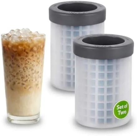 Two Tovolo mini ice cylinders filled with water on a counter