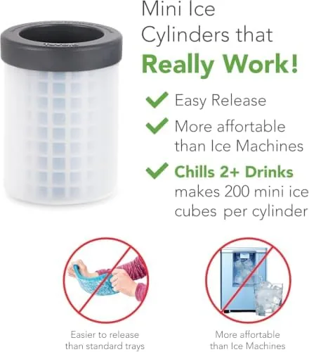 A frozen mini ice cylinder popping out of the flexed silicone mold