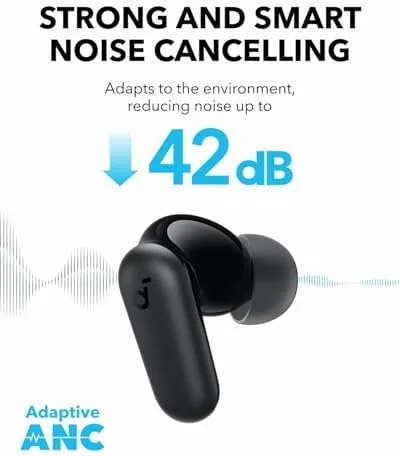 The Soundcore P30i worn in the ear on a busy street
