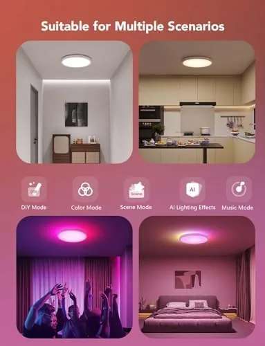 The bedroom ceiling light set to a low warm night mode above the bed