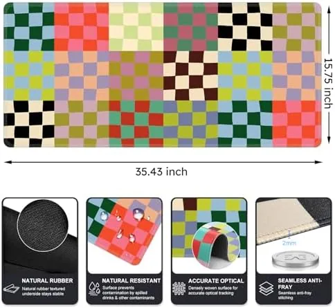 Close look at the iCasso Desk Mat,Cute Desk Cover for Women,35.4x15.7in,Checkered | Computer Mat build quality
