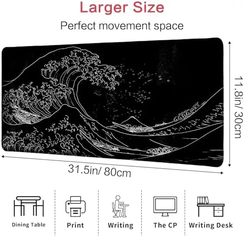 Another view of the Japanese Sea Wave Gaming Mouse Pad, Anime Gaming Mousepad, Extended