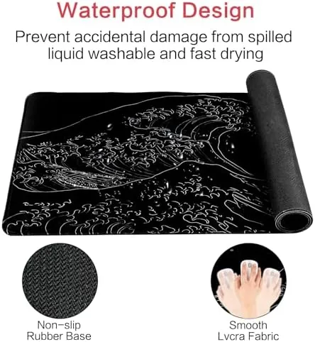 The Japanese Sea Wave Gaming Mouse Pad, Anime Gaming Mousepad, Extended compared in context