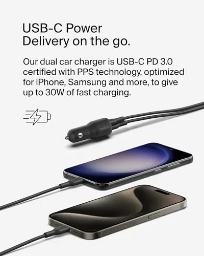 Close look at the Belkin BoostCharge 42W Car Charger with USB-C to C Cable build quality