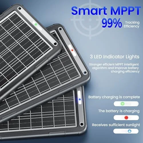 Another view of the POWOXI 15W 12V Solar Battery Charger Trickle Maintainer Kit for