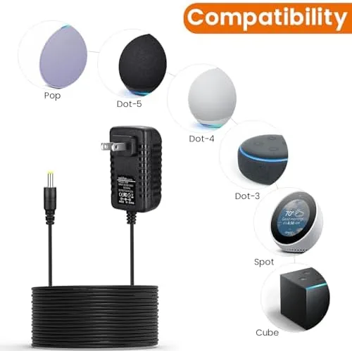 Echo Dot 4th gen running on the 15W adapter in a kitchen