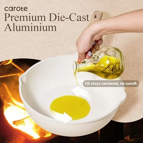 A plated dinner made using the CAROTE cookware set