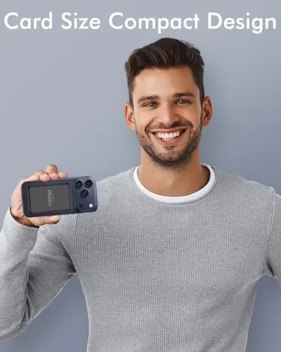 The podoru power bank snapped to an iPhone held in one hand